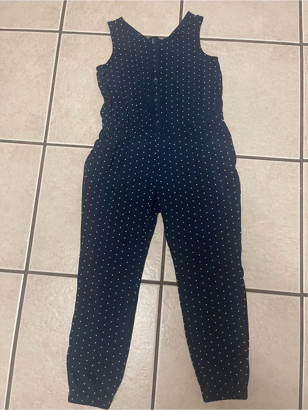 GAP Navy Polka Dot Sleeveless Button-Front Jumpsuit